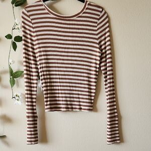 Aerie - Brown/Cream Stripped Low Back Superchill Long sleeve - M